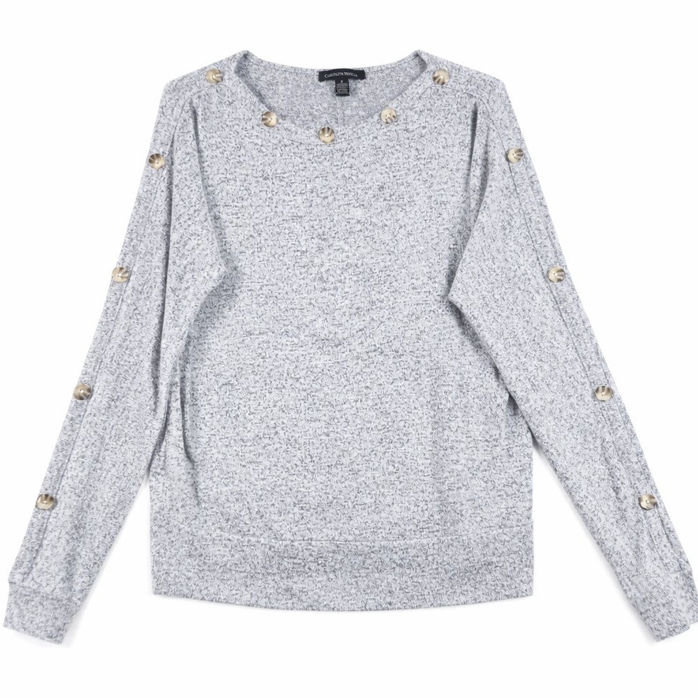 Carolyn Taylor Womens Medium Gray Button Detail Sweater Soft Knit Long Sleeve